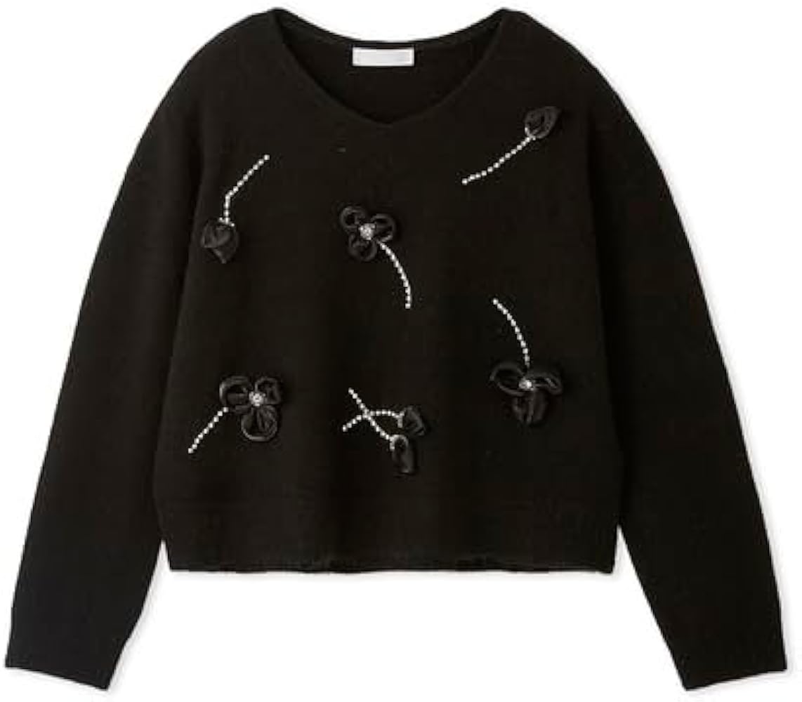 Amazon | [セルフォード] フラワーモチーフビジューニットプルオーバー