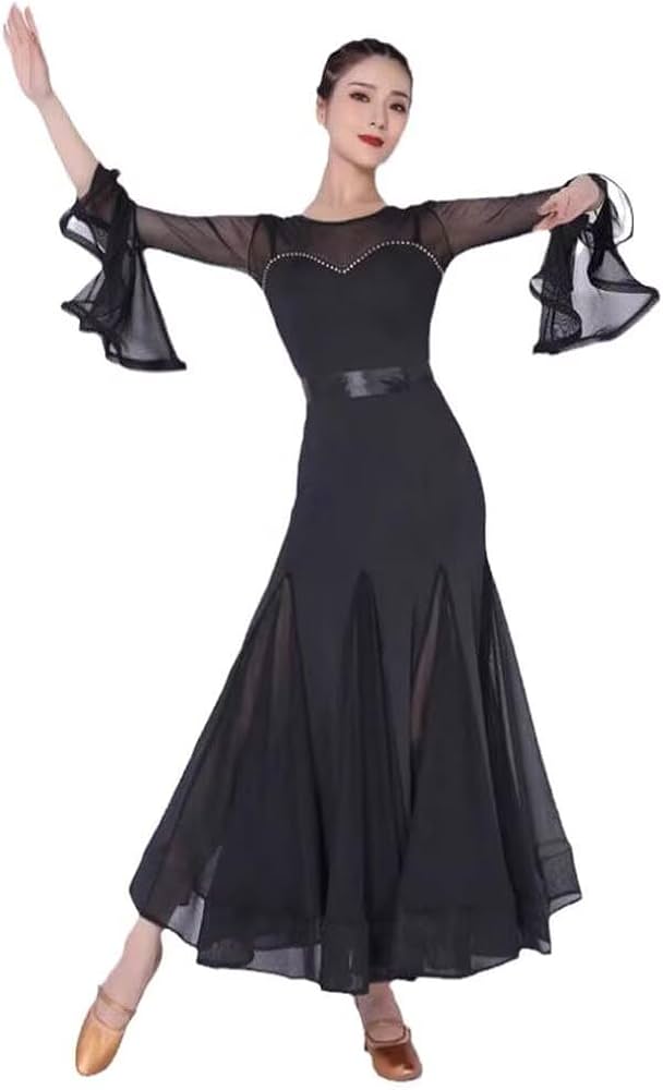 Amazon.co.jp: 社交ダンスドレス モダンダンス衣装 リボン付き