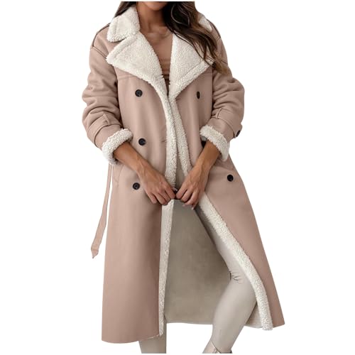 Amazon.com: Trench Coat Women Fleece Sherpa Lined Jacket Notch