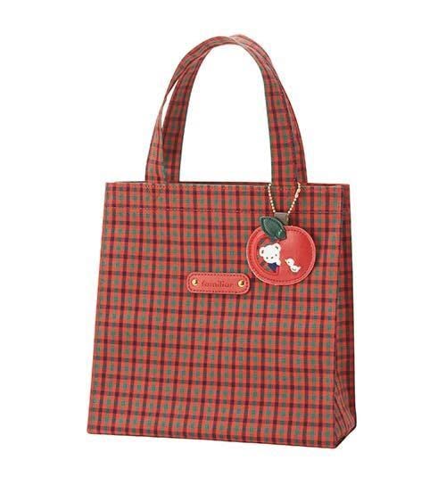 familiar ネイビー トートバッグ チェック柄赤