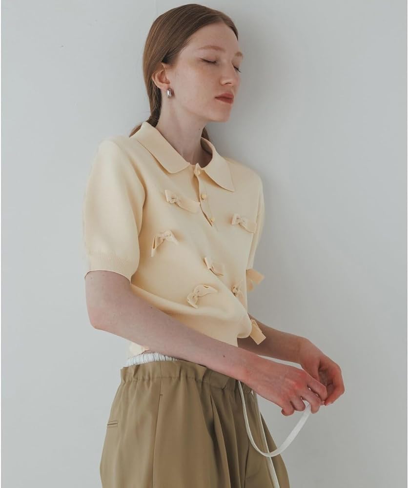 Amazon | [アダムエロペ] リボンポロニット ブラック(01) F