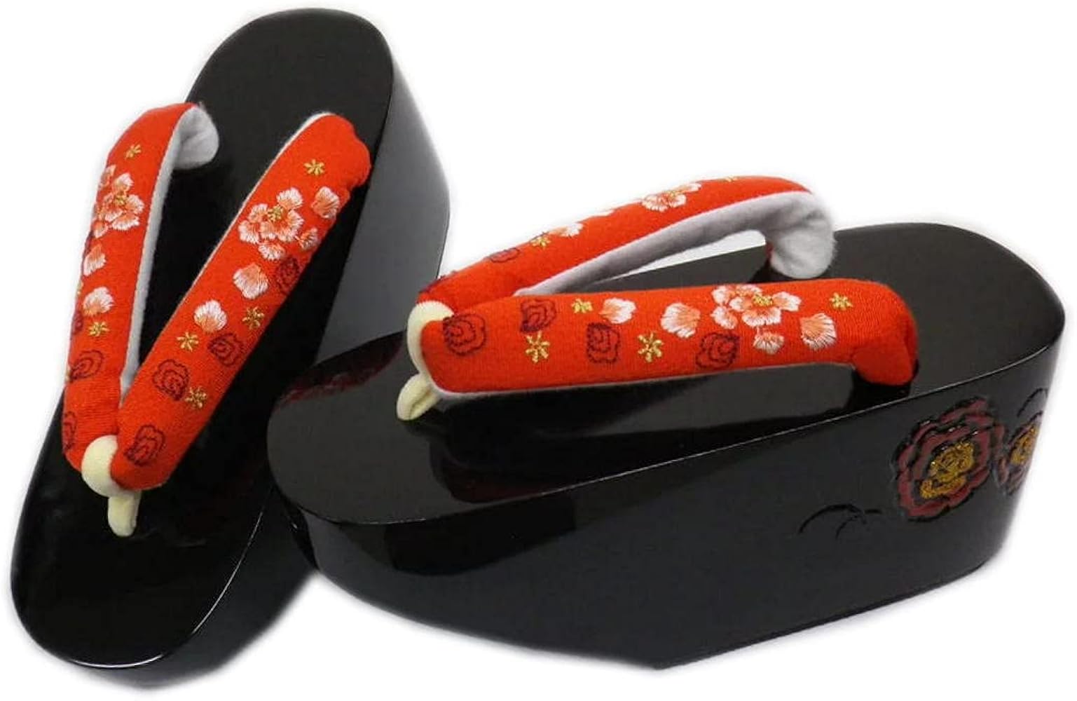 Amazon.co.jp: [和さくら庵] こっぽり ぽっくり 下駄 黒台牡丹彫朱赤