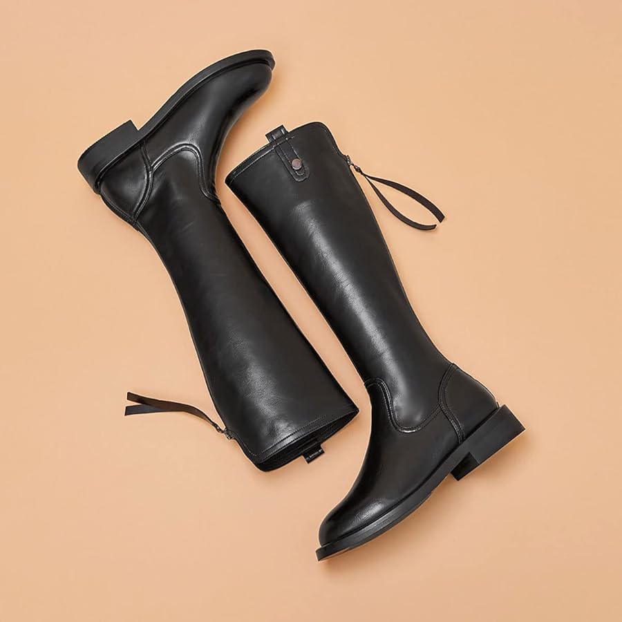 Amazon.com | YDN Women Round Toe Knee High Boots Flat Heel Riding