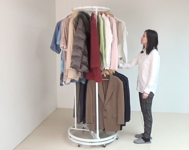 Amazon｜川口工器 頑丈 回転ハンガーラック カバー付き 円形 2段 本体