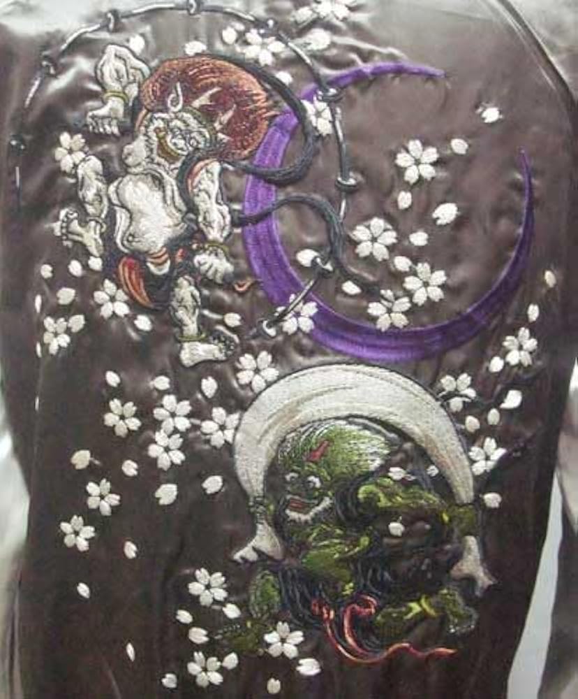 Amazon | スカジャン 風神雷神 一心如鏡 中綿なし, グレー Lサイズ