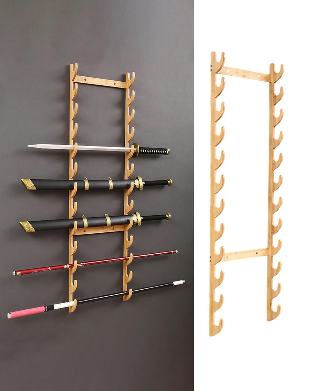Amazon.co.jp: 刀掛け 竹壁掛け剣ディスプレイ12段、 縦の格闘技ジムの