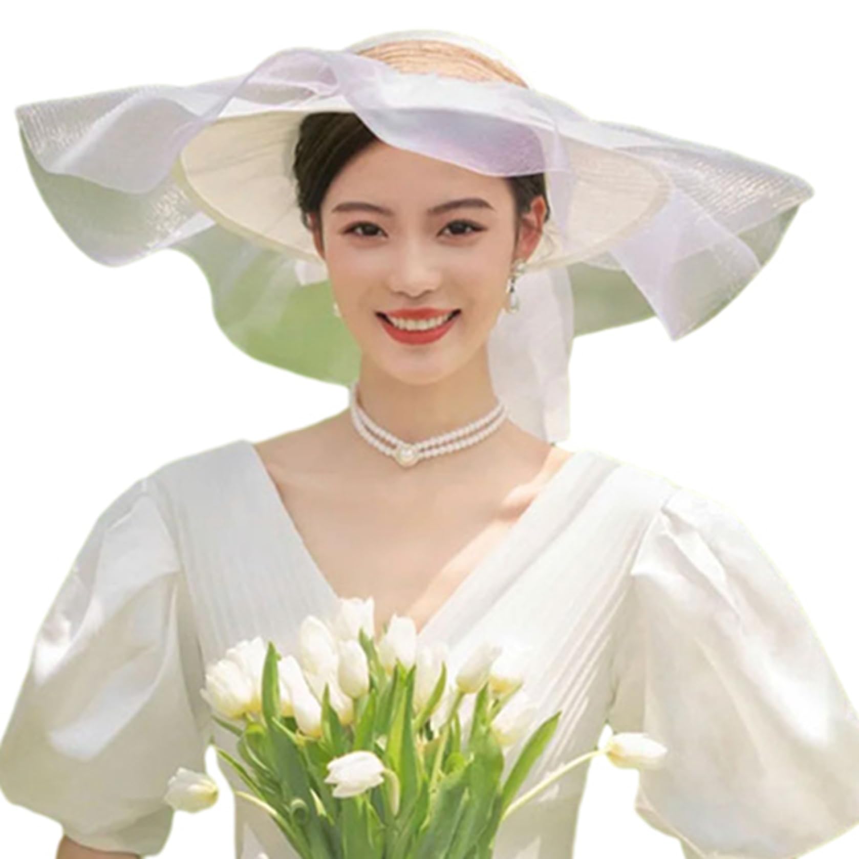 Amazon.co.jp: ウェディングハット つば広 レース リボン 大きい