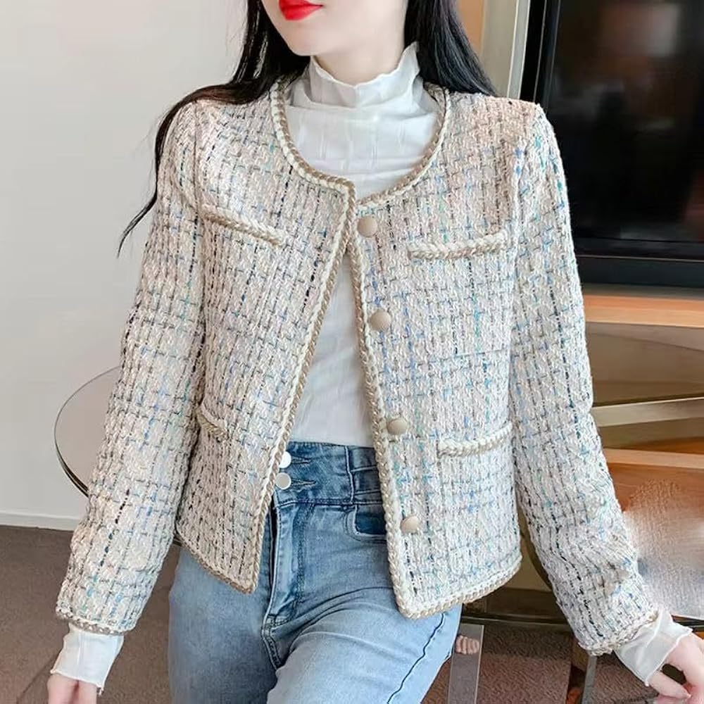 Amazon.com: JYHBHMZG Women's Tweed Jacket Autumn Winter Woven