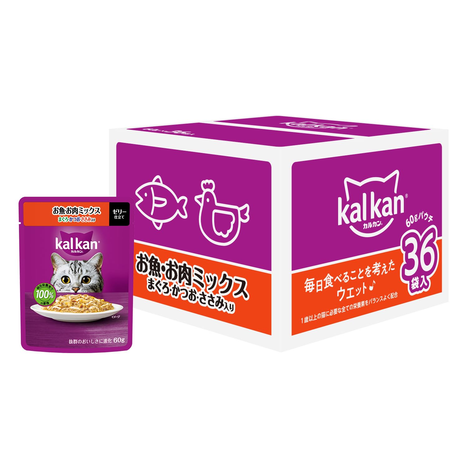 Amazon.co.jp: カルカン パウチ 1歳から 60g×36袋 お魚・お肉ミックス