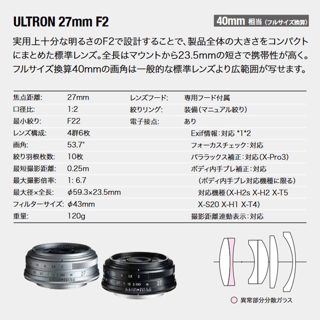 Amazon.co.jp: フォクトレンダー ULTRON 27mm F2 X-mount シルバー