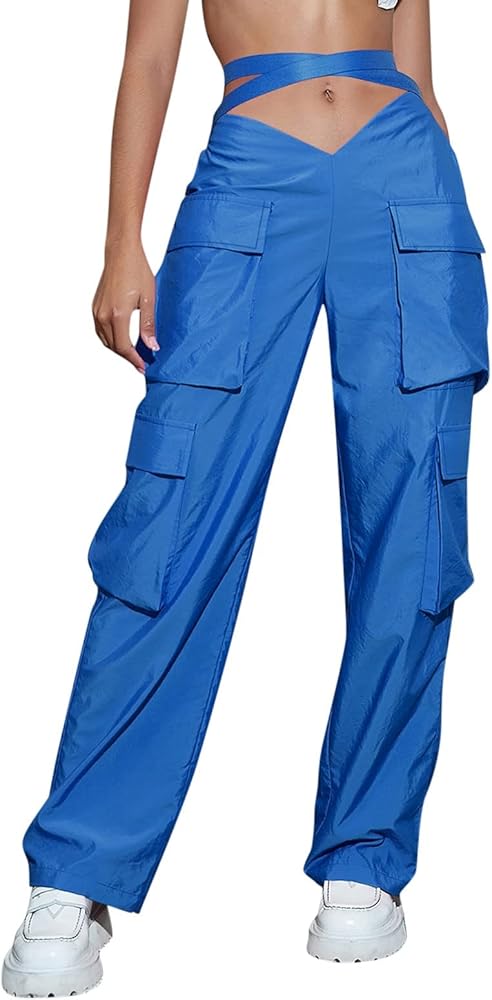YOLAI V-Shaped Crossed Cargo Pant Mid Waist Baggy Wide Leg