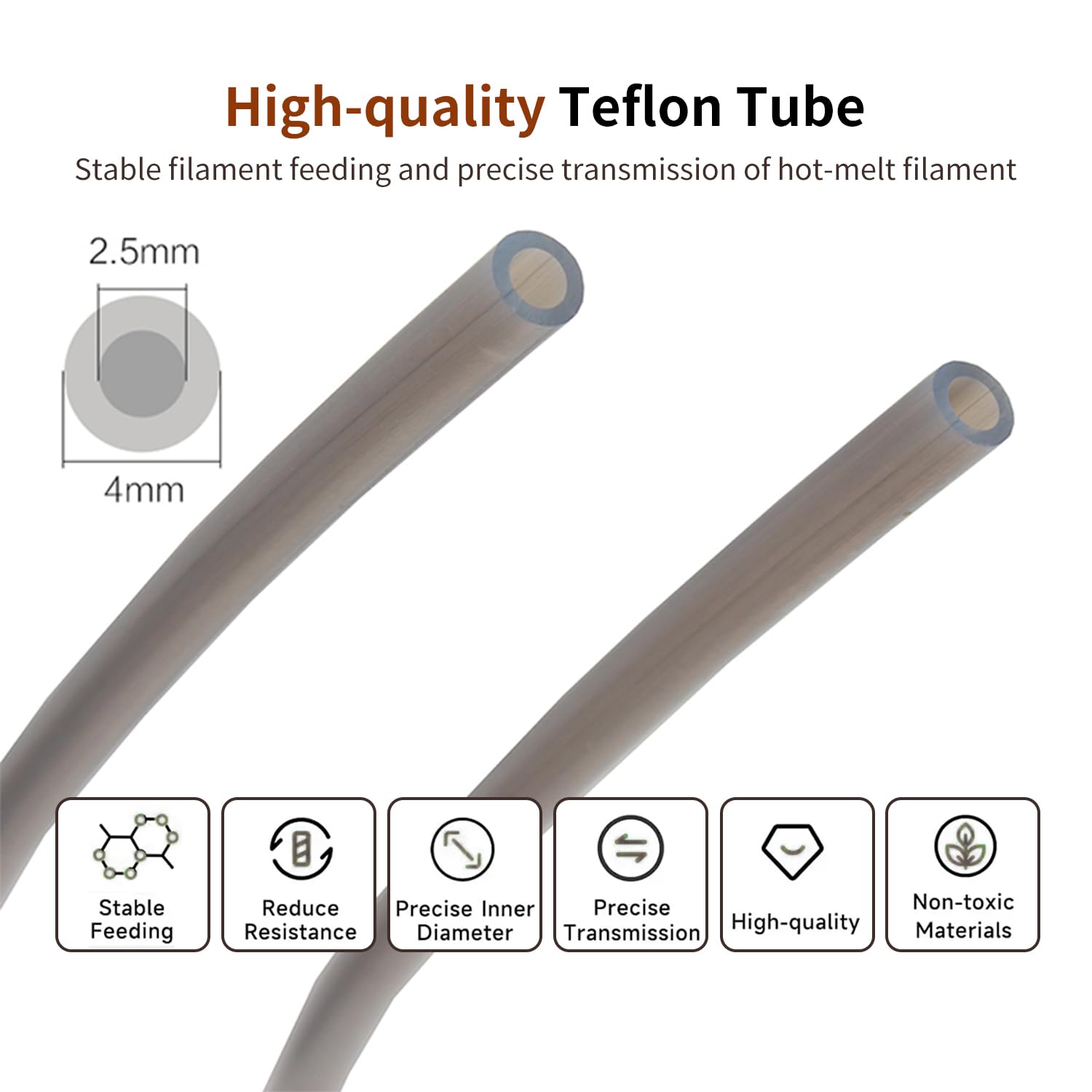 Ultra-Smooth PTFE Tube Kit for Bambu Lab – 4M/13ft 2.5mm ID × 4mm OD