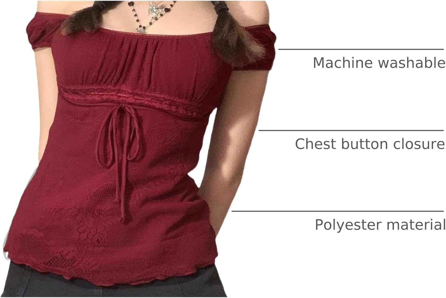 Womens Y2k Short Sleeve Crop Tops Lace Vintage Fairy Grunge T