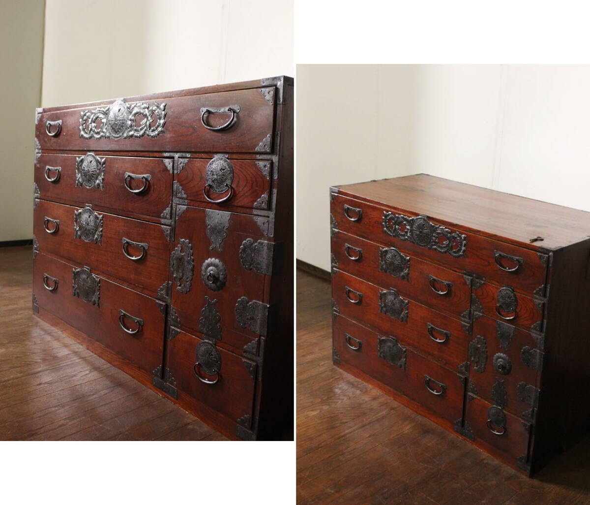 Amazon.co.jp: レトロアンティーク古い前欅の仙台箪笥鍵付時代箪笥和