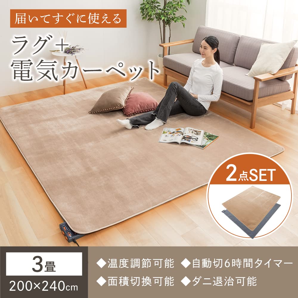 Amazon | 【節電対策】TEKNOS ラグ＋3畳用 電気カーペット 2点セット
