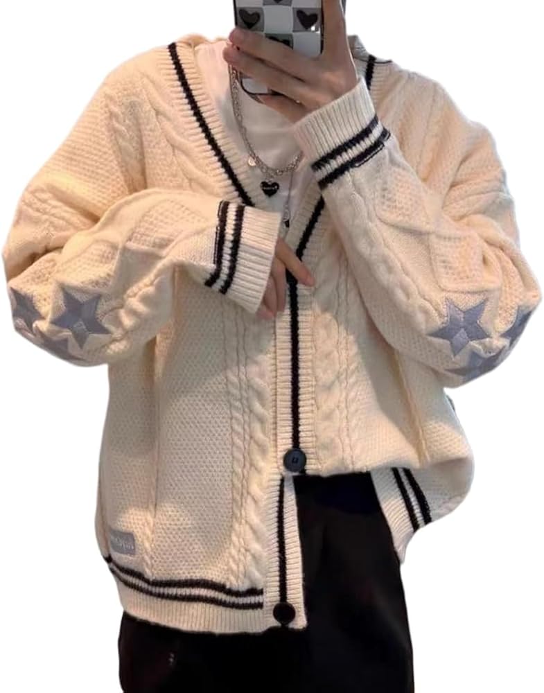 Women's Cardigan Star Embroidery Knit Open Front Cardigan V Neck