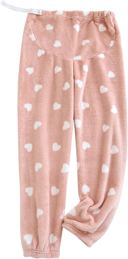 HGps8w Fuzzy Pajama Pants for Pregnant Women Cute Heart Graphic