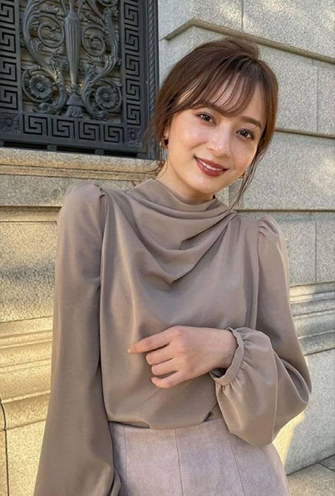 Amazon.co.jp: anuans アシンメトリードレープネックブラウス : 文房具