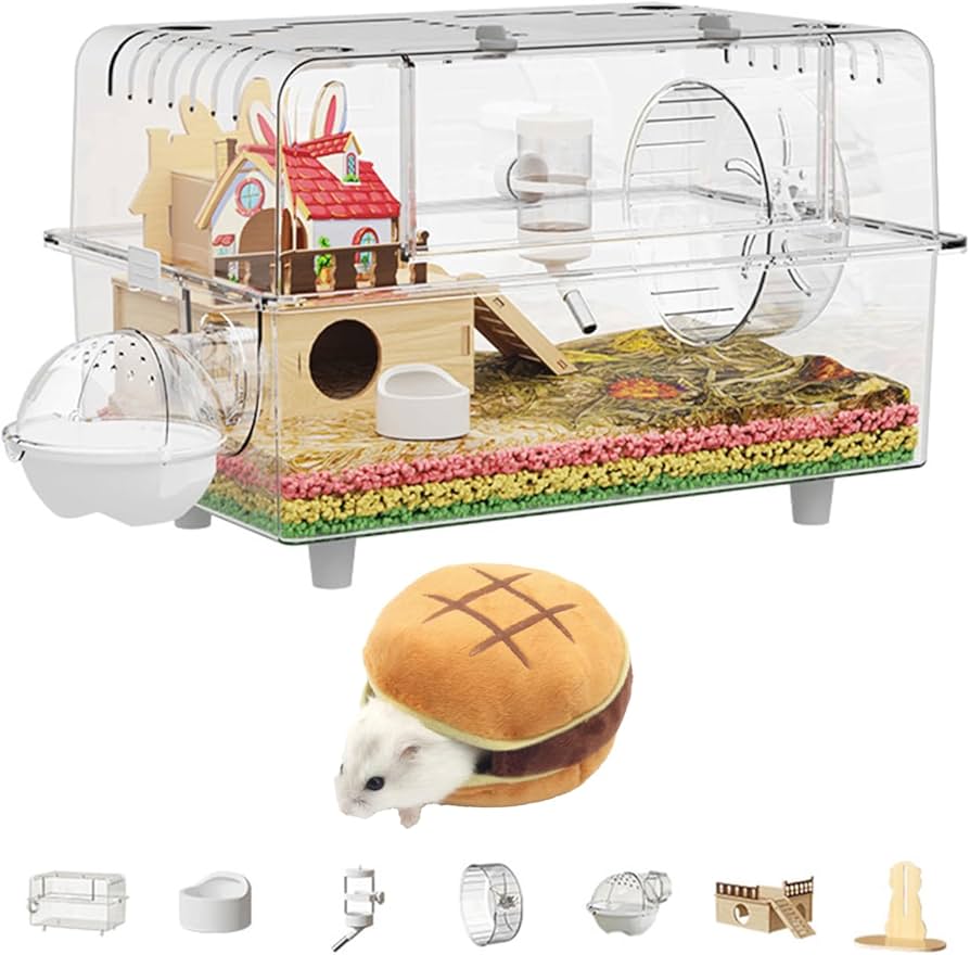 Amazon | ハムスター ケージ 大きい 60cm 透明 ルーミィ 仕切り 2階