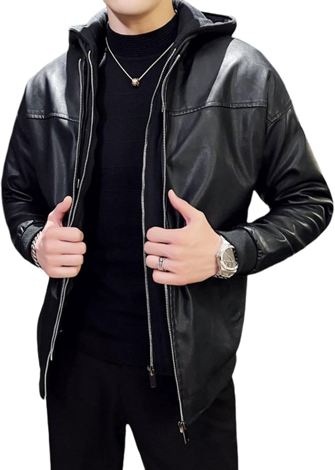 Amazon | [Vihana] レザージャケット メンズ 重ね着 黒 ライダース PU