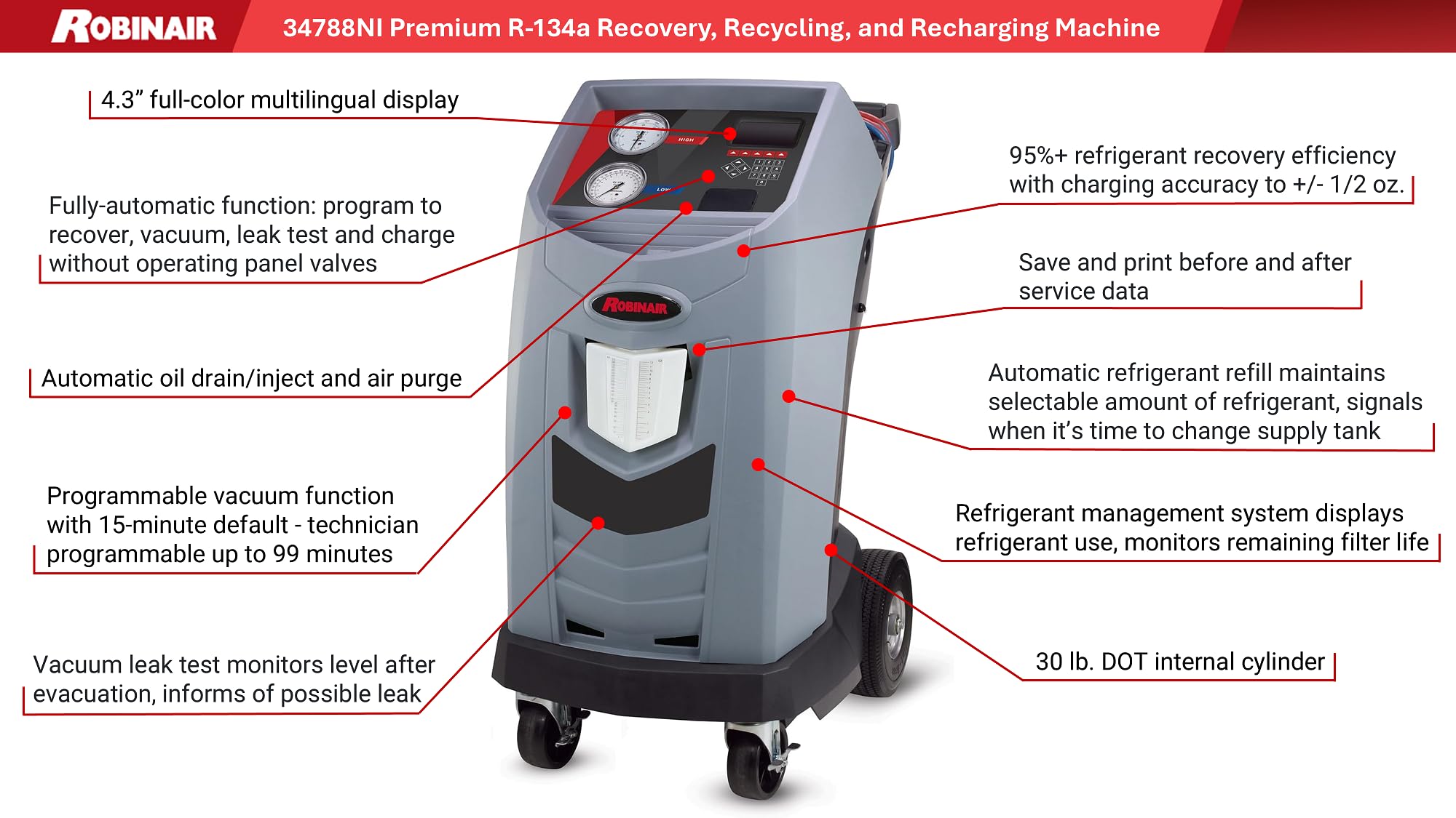 Robinair 34788NI Premier R-134A Refrigerant Recovery, Recycling