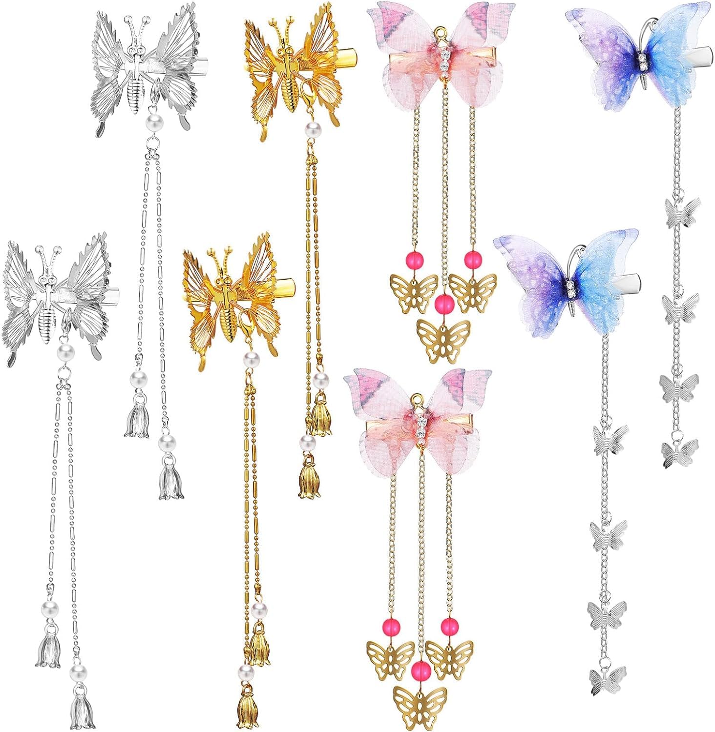 Amazon | 蝶 ヘアクリップ ヘアピン 揺れるチェーン付き 髪飾り ヘア