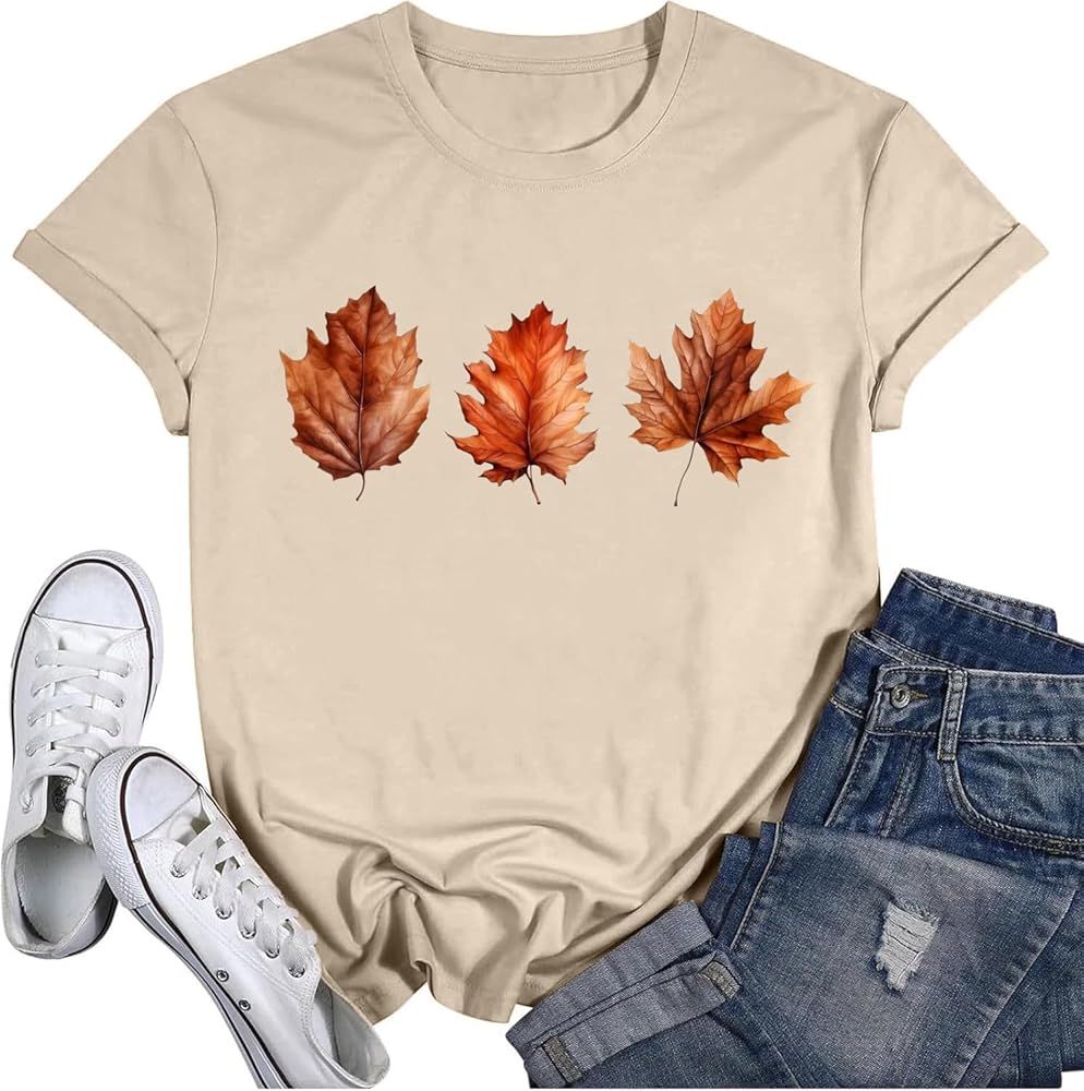 Maple Leaf Shirt Women Plants Graphic Tees Fall Vintage Print