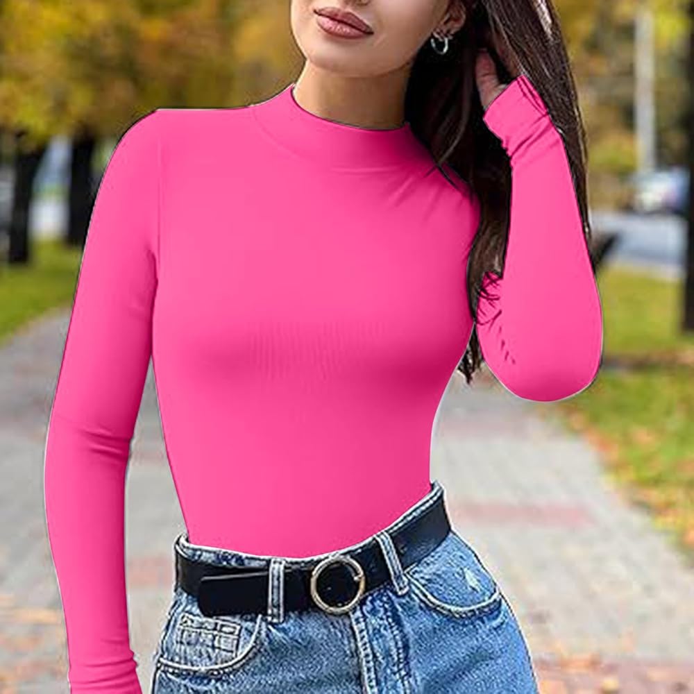 Women Long Sleeve Tops Slim Fit Cute Crew Neck Gym Athletic Top