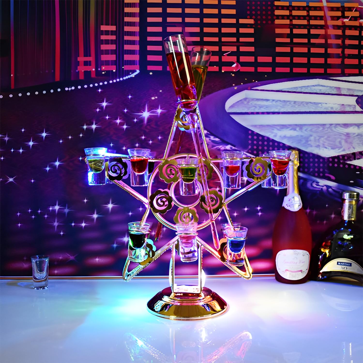 Amazon｜テキーラ観覧車 LED酒ボトルの表示棚 18穴 ワインラック 酒