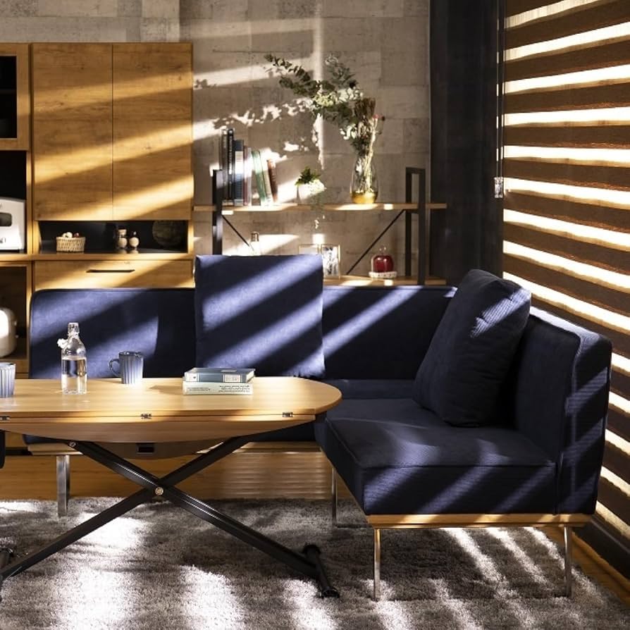 Amazon｜ダイニングソファ 2点 セット 4人掛け 紺 ネイビー 45cm L字