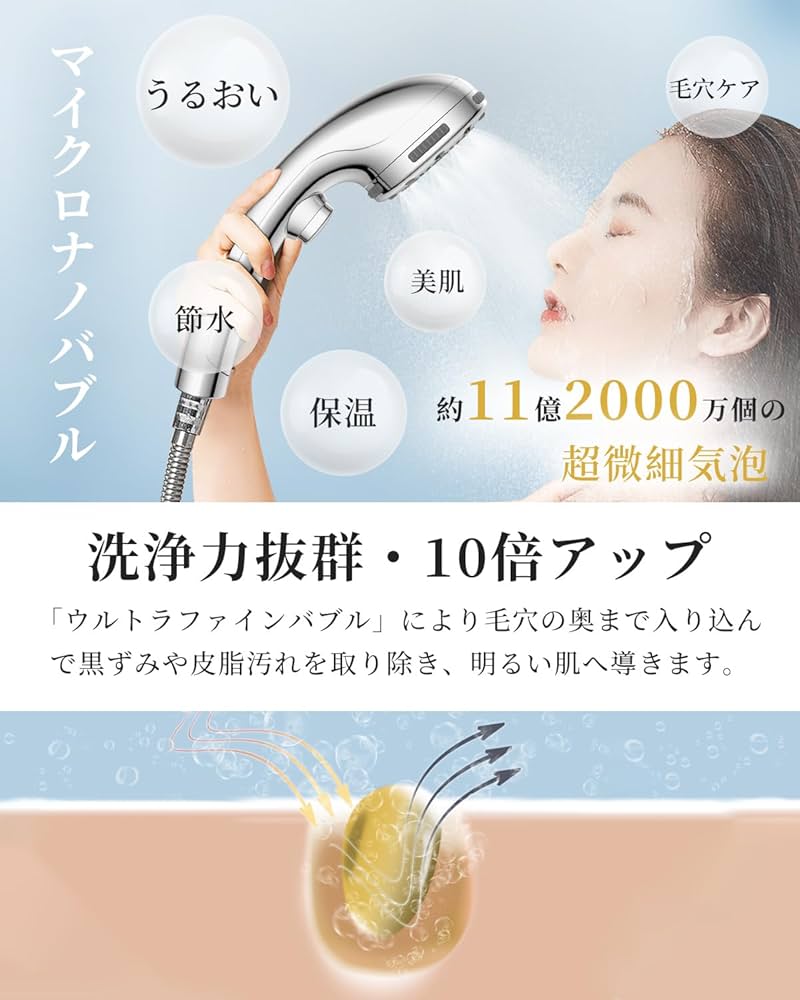 Amazon.co.jp: マイクロナノバブル シャワーヘッド 5段階モード 手元止