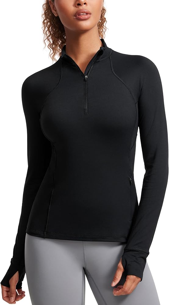 CRZ YOGA Womens Half Zip Long Sleeve Pullover Shirts Slim Fit