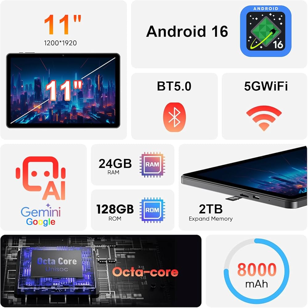 Amazon.co.jp: 2025新登場·アンドロイド16 タブレット 11インチ Wi-Fi