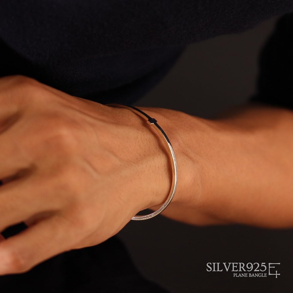 Amazon.co.jp: シルバー 925 バングル シンプル クロス プレーン