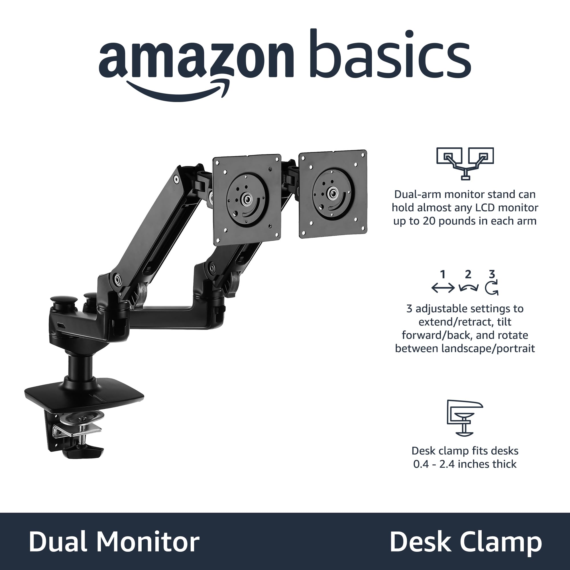 Amazon.co.jp: Amazonベーシック モニターアーム デュアル