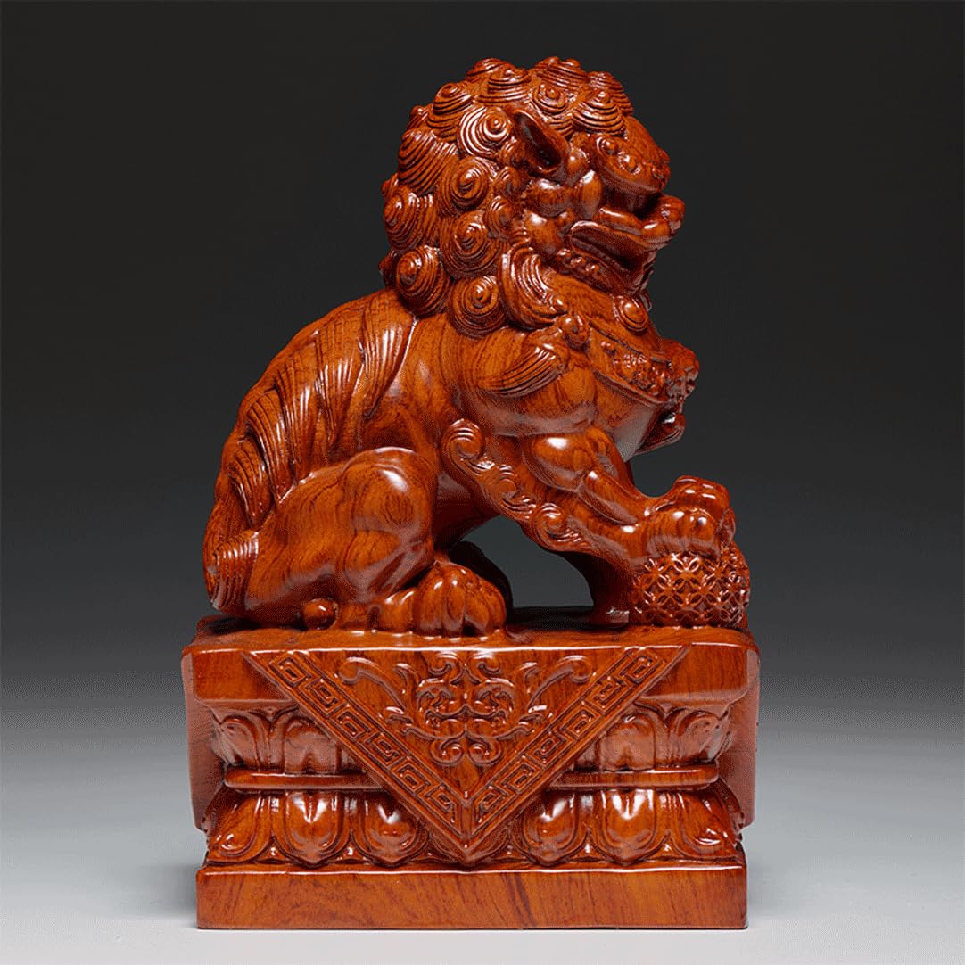 Amazon.co.jp: 木彫り 置物 狛犬（獅子狛犬）木製 (高さ30cm×巾18cm