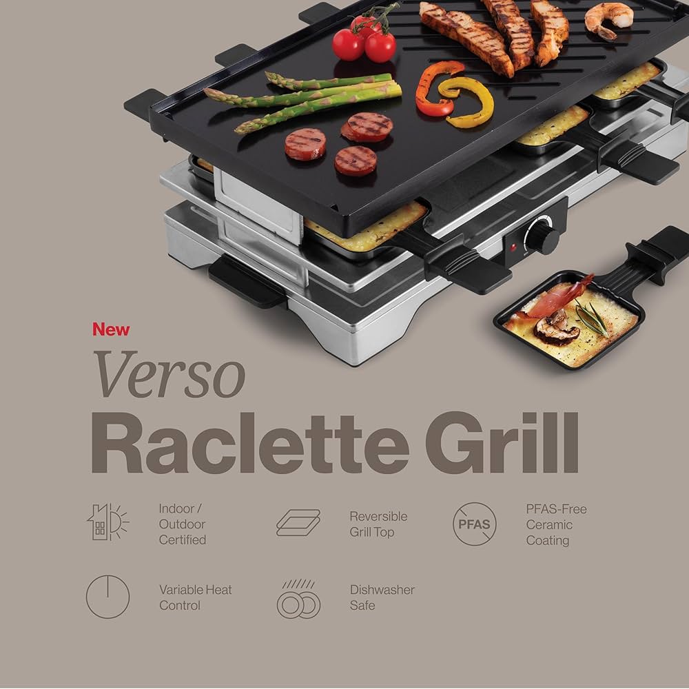 Swissmar Verso Indoor & Outdoor Raclette Grill with Cast Iron