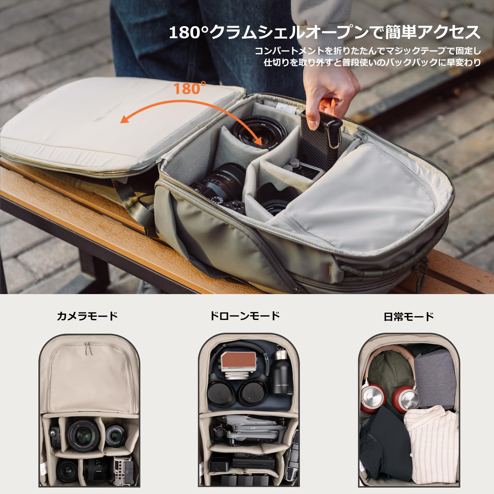 Amazon.co.jp: [PGYTECH] OneGo Lite カメラリュック 16L 超軽量 2気室