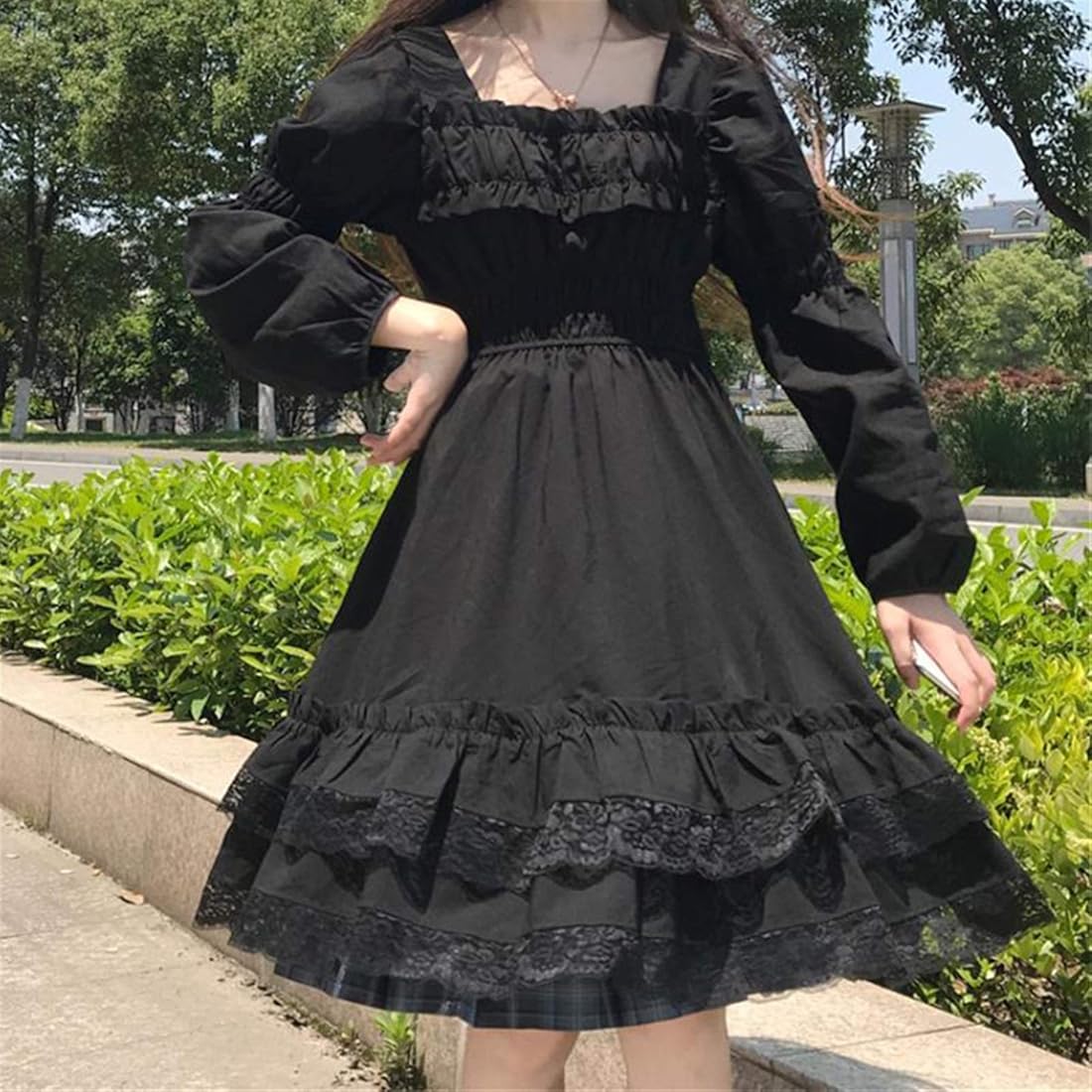 Buy Yuncheng Japanese Women Gothic Square Collar Lace Ruffles