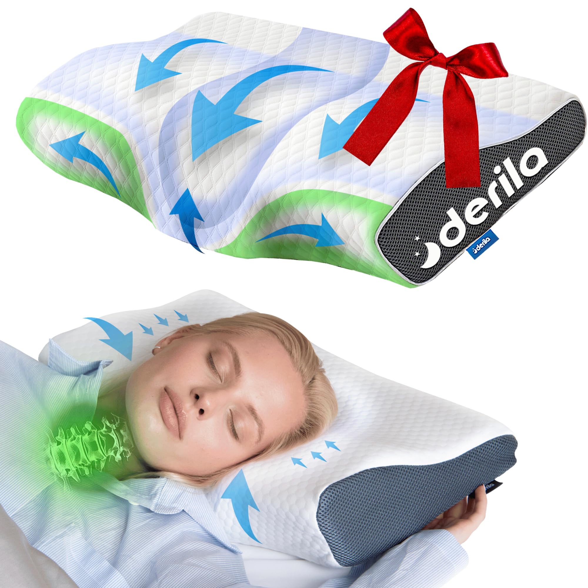 Amazon｜Derila (デリラ) 頚椎ネックピロー 睡眠用 - 背中、胃、横に