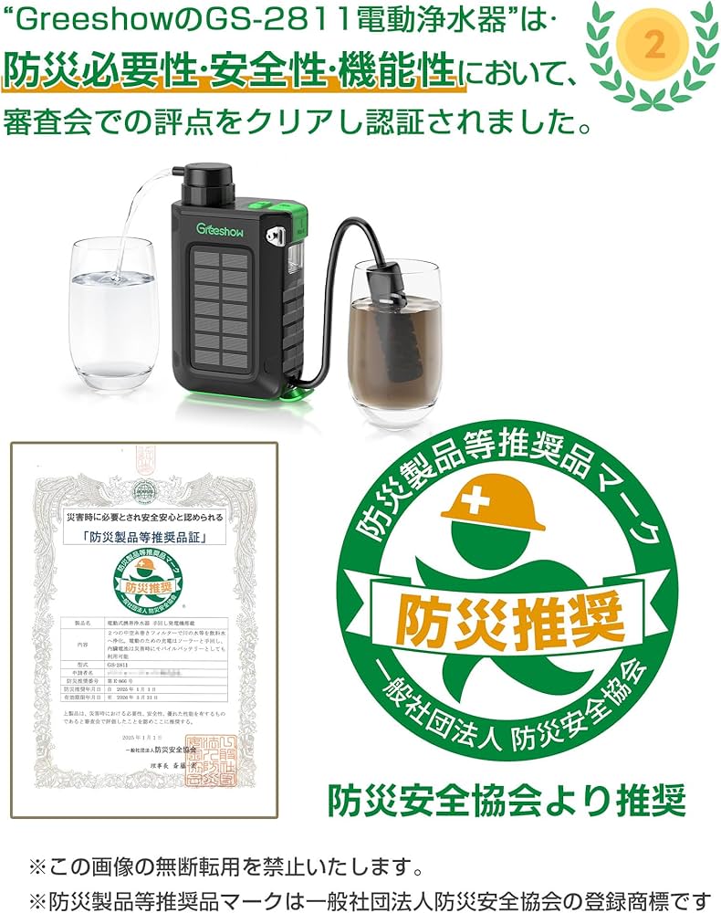 Amazon.co.jp: Greeshow 携帯浄水器 災害 防災安全協会推奨品認証
