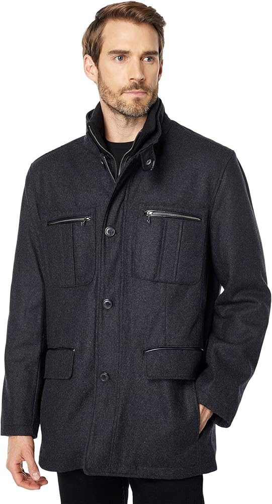 Cole Haan Signature Men's Wool Melton Coat with Nylon Bib