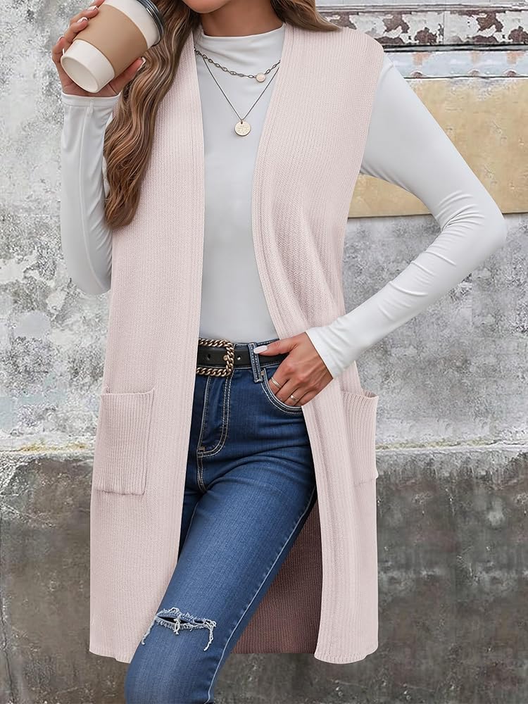 ZXZY Long Vest for Women Sleeveless Knit Cardigan Open Front