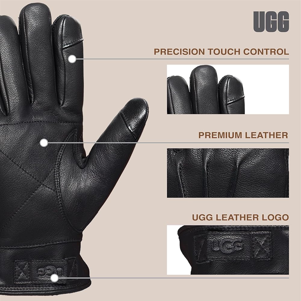 UGG Men's 3 Point Genuine Leather Gloves with Microfur Lining and
