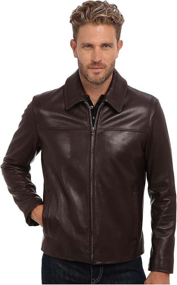 Amazon | Cole Haan メンズスムースレザー襟付きジャケット カラー