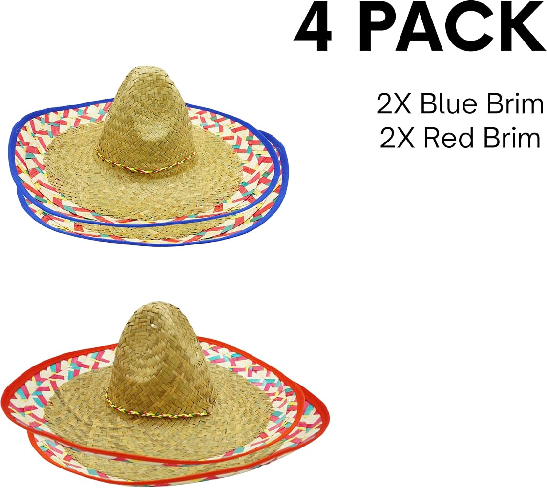 Amazon.com: 4E's Novelty 4 Pack Bulk Sombrero Hat Made Of Straw
