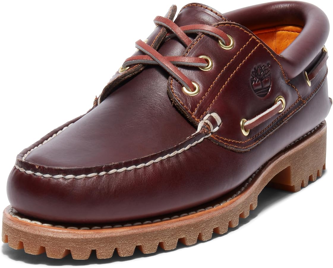Timberland Men's Authentic 3-Eye Lug Handsewn Boat Shoe, Burgundy