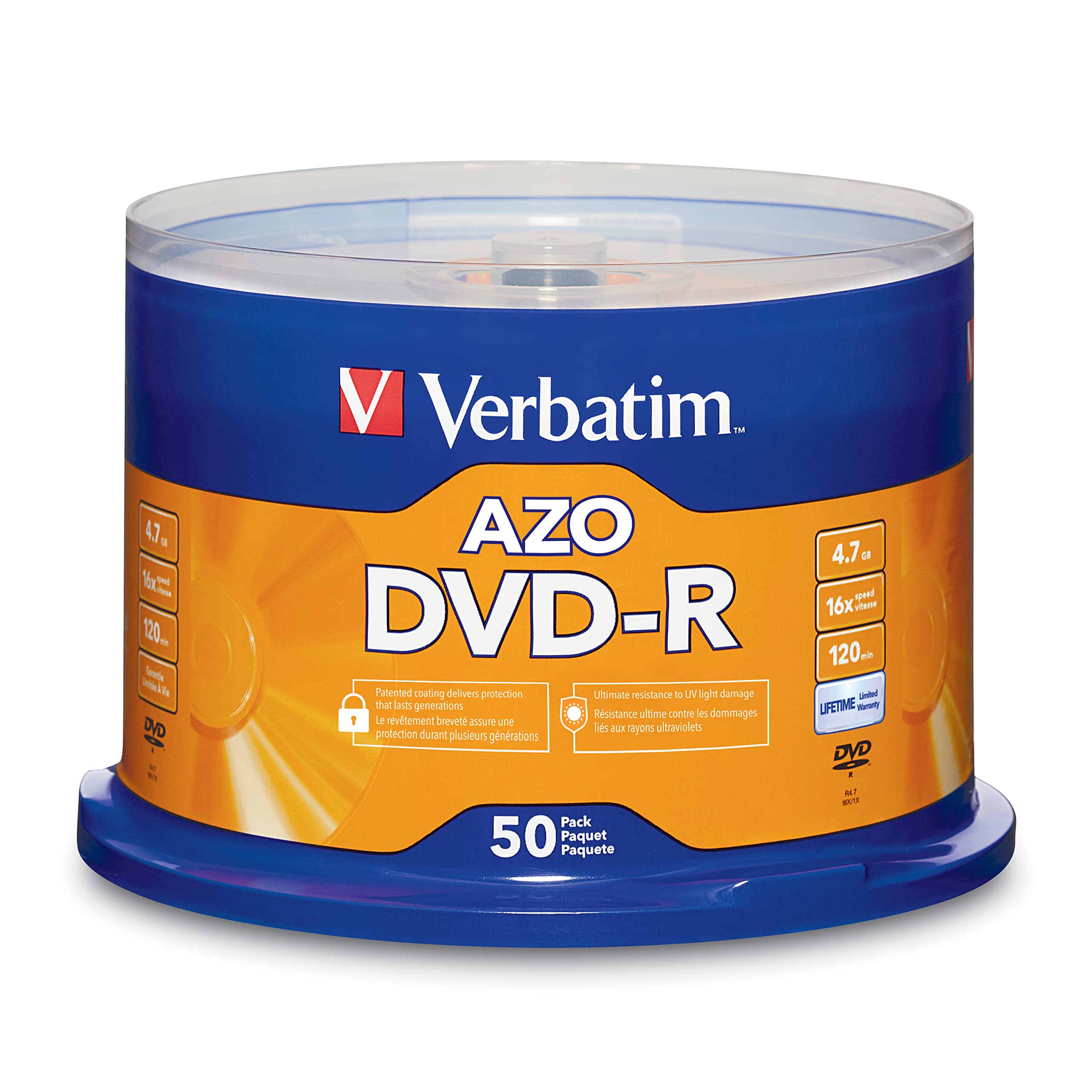 Verbatim DVD-R 4.7GB 16x AZO Recordable Media Disc - 50 Disc