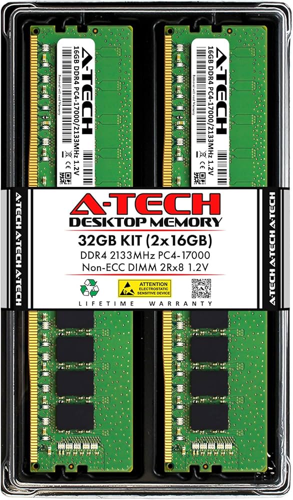 A-Tech 32GB (2x16GB) DDR4 2133 MHz UDIMM PC4-17000 (PC4-2133P
