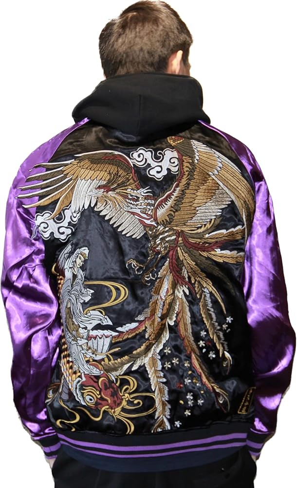 Amazon | [East Rain] スカジャン 鯉 観音 刺繍 和柄 横須賀 パープル